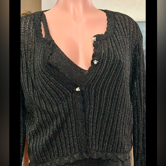Plus Size Button-Front Sparkle Cardigan & Dress Set color black silver size xl - Picture 7 of 9
